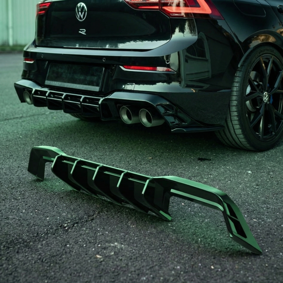 Apex Aero Design Extensión de Parachoques Trasero (Negro Brillo) – Difusor Deportivo para Volkswagen Golf Mk8 GTI (2020-2024)