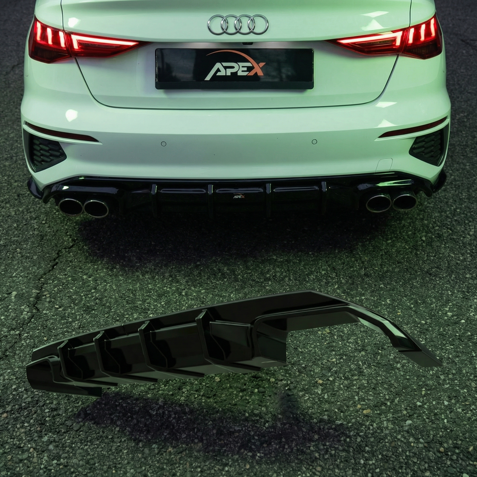 Apex Aero Design Difusor Trasero Negro Brillo (ABS) – Estética Deportiva para Audi A3 S-Line 8Y Sedan Facelift (2020-2024)