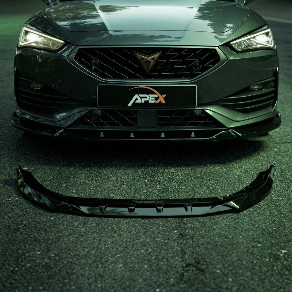 Apex Aero Design Front Lip para Cupra Leon Mk1 (2020-2024) - Splitter Delantero Negro Brillo para Mejora Aerodinámica