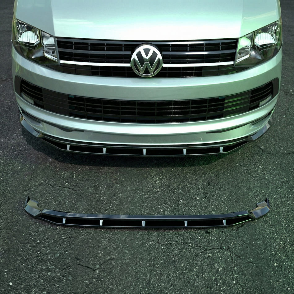 Apex Aero Design Front Splitter de 2 Piezas (ABS Negro Brillo) – Mejora Aerodinámica para VW Transporter T6 (2015-2019)