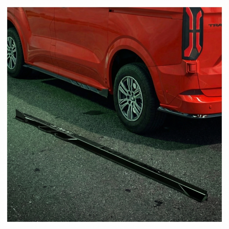 Apex Aero Design Juego de Faldones Laterales (4 Piezas, ABS Negro Brillo) – Kit Deportivo para Ford Transit Custom Mk2 (2023+)