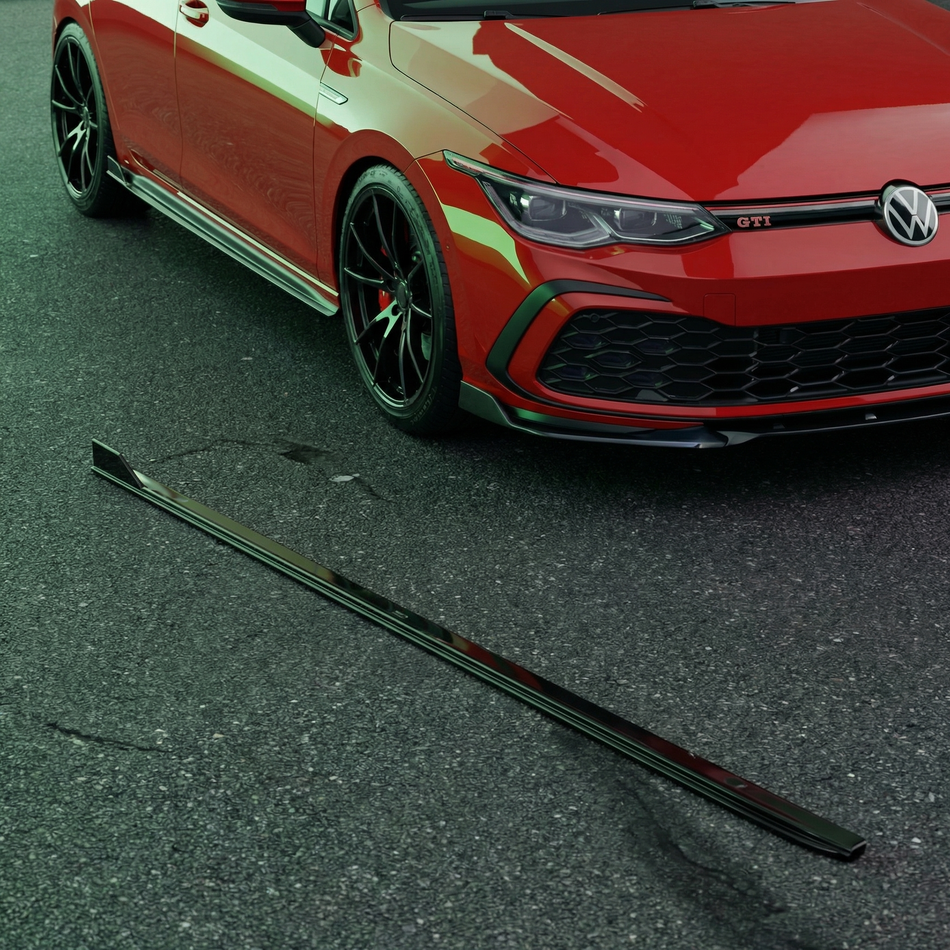 Apex Aero Design Kit de Taloneras Laterales para VW Golf Mk8 GTI (2020-2024) – Estilo Deportivo Negro Brillo