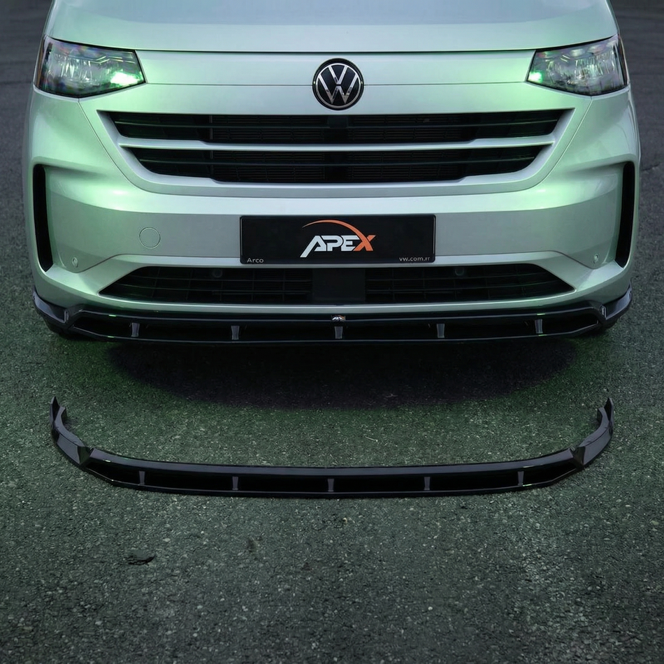 Apex Aero Design Splitter Delantero de 2 Piezas (Negro Brillo) – Mejora Aerodinámica para Volkswagen Transporter T7 (2022+)