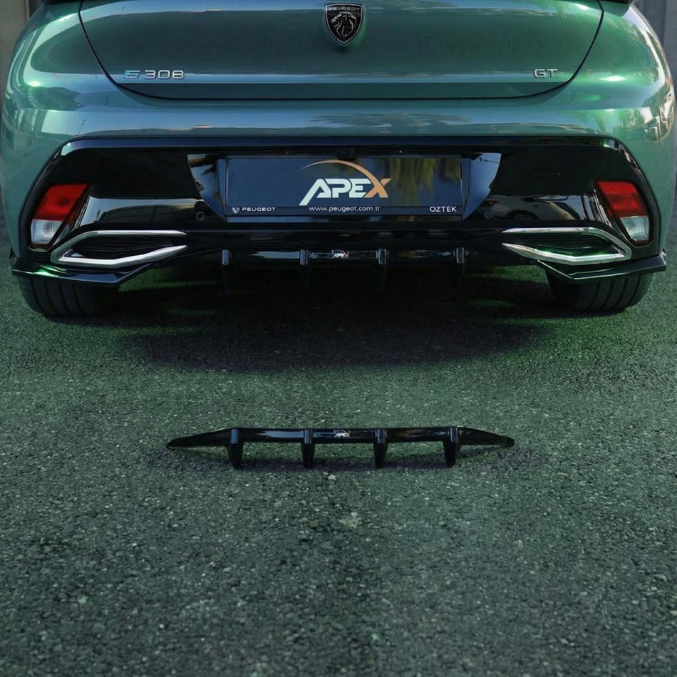 Apex Aero Design Difusor Trasero Negro Brillo (Plástico ABS) – Mejora Aerodinámica para Peugeot 308 GT Mk3 Hatchback (2021+)