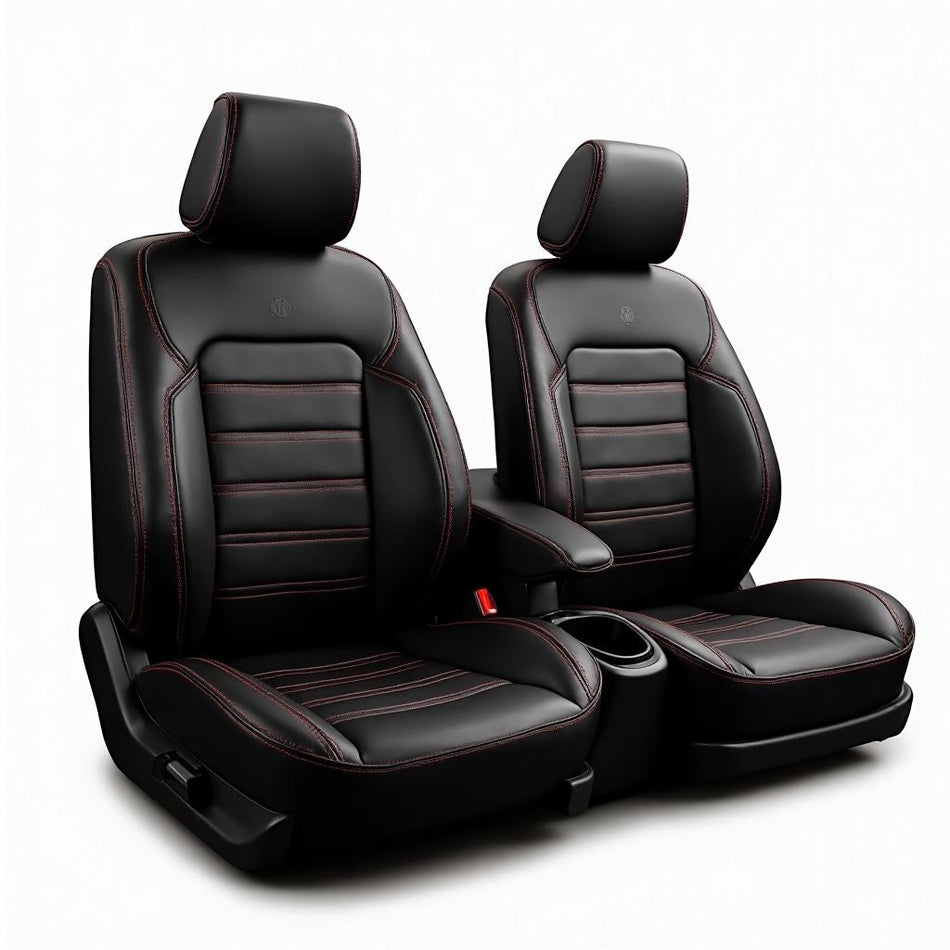 Premium black car seat covers with red stitching